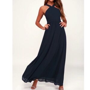 Lulus Navy Halter V-Neck Maxi Dress Size M